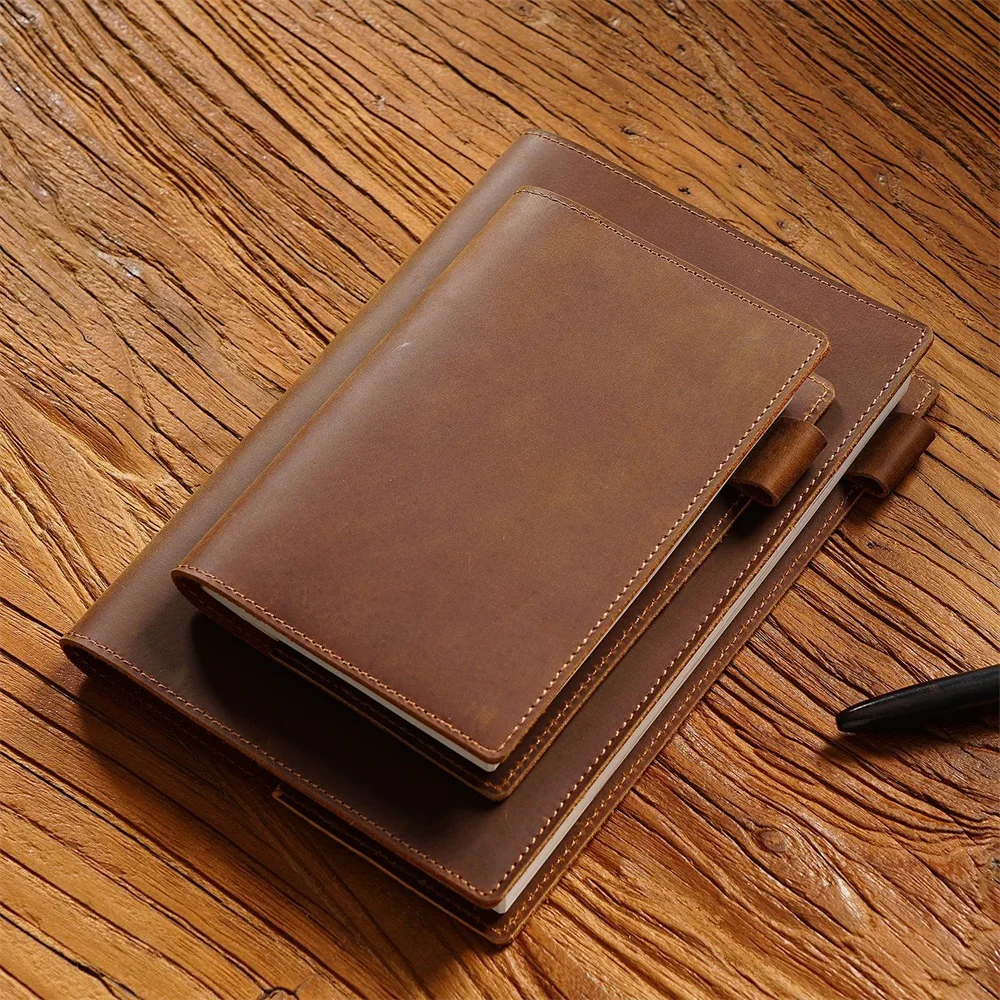 Leather Notebooks With Pen Clip Design A5 A6 Journal Blank Lined Graph Paper Office Outdoor Travel Note Books Father's Gift