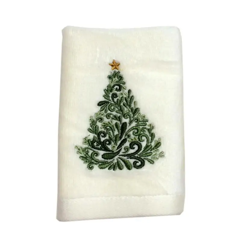 

1pc Face Towel Comfortable Creative Christmas Tree Durable Embroidered Cotton Face Towel Facial Cleaning Towel For Women Ladies