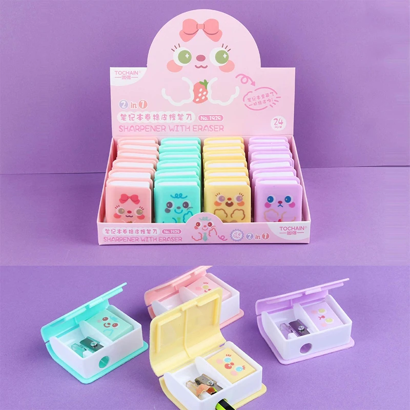 Kawaii Mini Portable Pencil Sharpener Mini Sketch Pencil Eraser Set Cute Cartoon Multifunctional Stationery Study Supplies