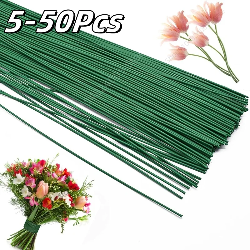5-50Pcs 2mm Green Floral Wire Stems for Florist Flower Arrangement 30 40cm DIY Wedding Handmade Material Decor Accessoies