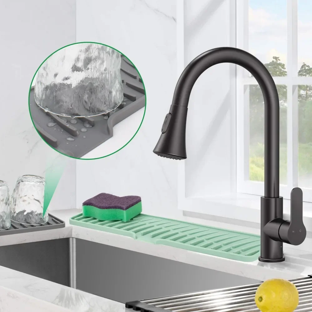 Kitchen Bathroom Faucet Silicone Mat Anti-Slip Sink Drain Mat Slope Diversion Drainage Mat Tableware Drying Protection Mat