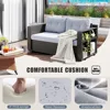 Patio Wicker Sofa with Foldable Long Table, Outdoor Rattan Couch Furniture Steel Frame with Deep Seat High Back and Grey Cushion 5