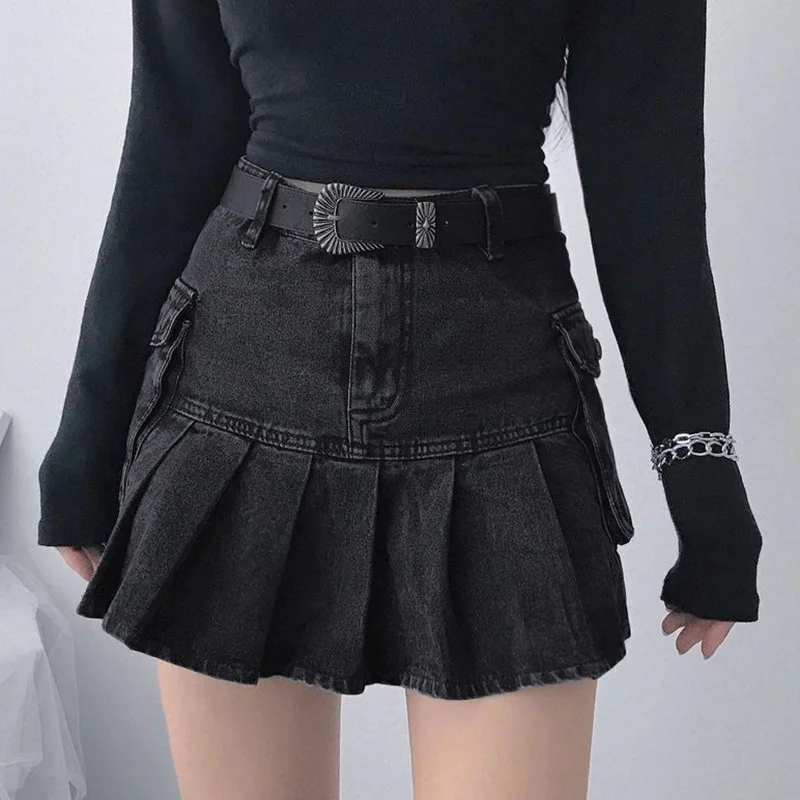 

Korea Vintage Pleated Black Skirts High Waisted 90s Skirts Women Streetwear Harajuke Outfits 90s Sexy Cotton Skirts