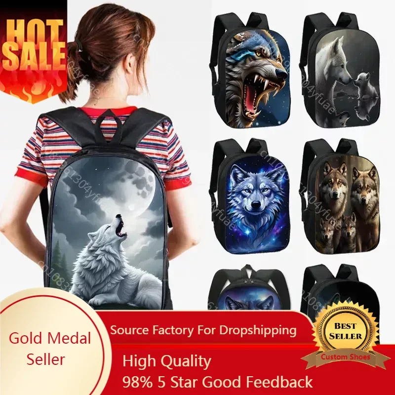 

Howling Wolf Pattern Backpack Baby Wolves Schoolbag Wolf Under The Moonlight Bookbags for Teenager Day Bag Laptop Backpack