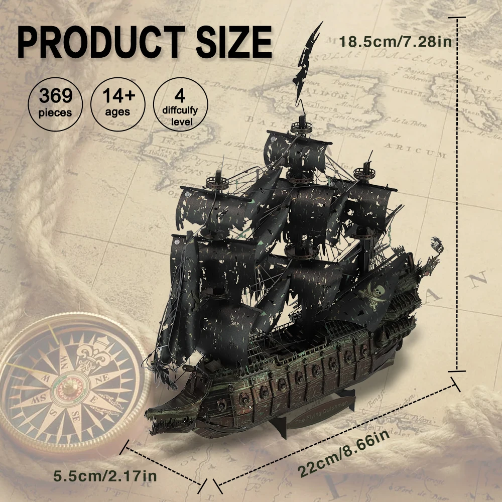 Piececool 3D Metal Puzzle The Flying Dutchman Model Building Blocks Pirate Ship Jigsaw for Teens Brain Teaser DIY Toys 6