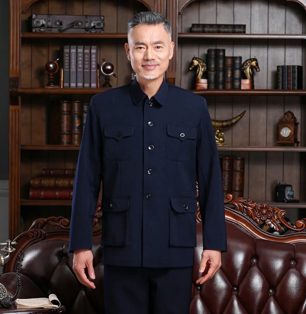 Traditional Chinese Tang Suit for Men Jacket Coat New Year Spring Festival Tunic Zhongshan Mao Suit Blazer Knitting Pockets Top