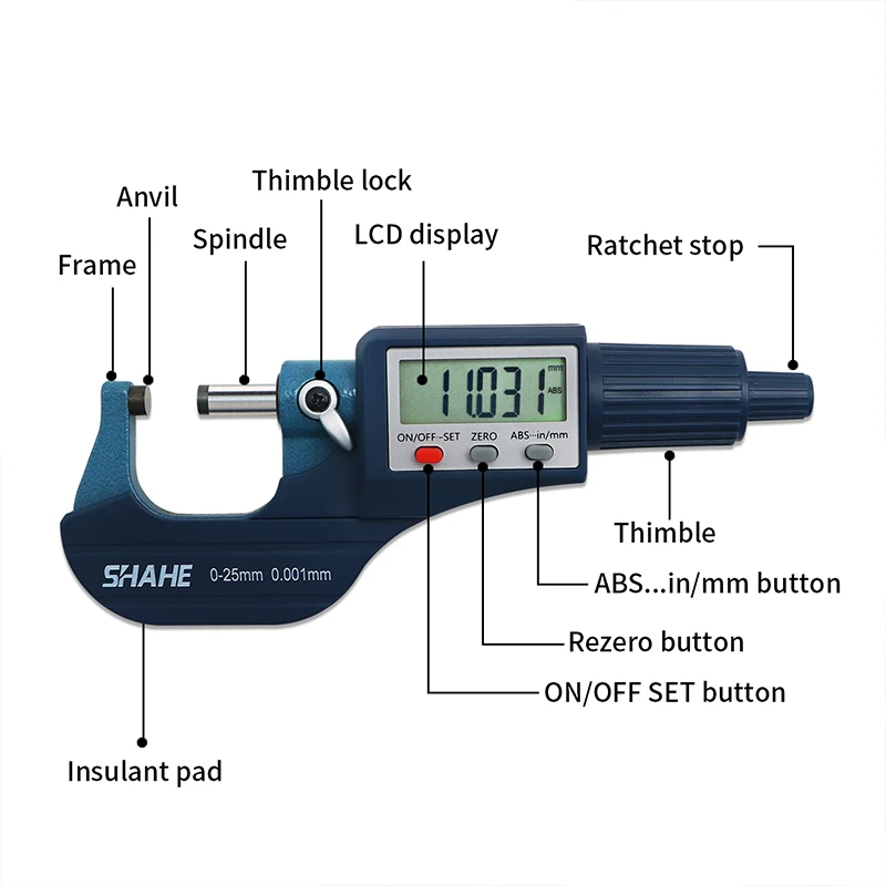 0.001mm Digital Outside Micrometer – 0–25mm Electronic Micrometer Gauge with LCD Display for Precision Measurement 2