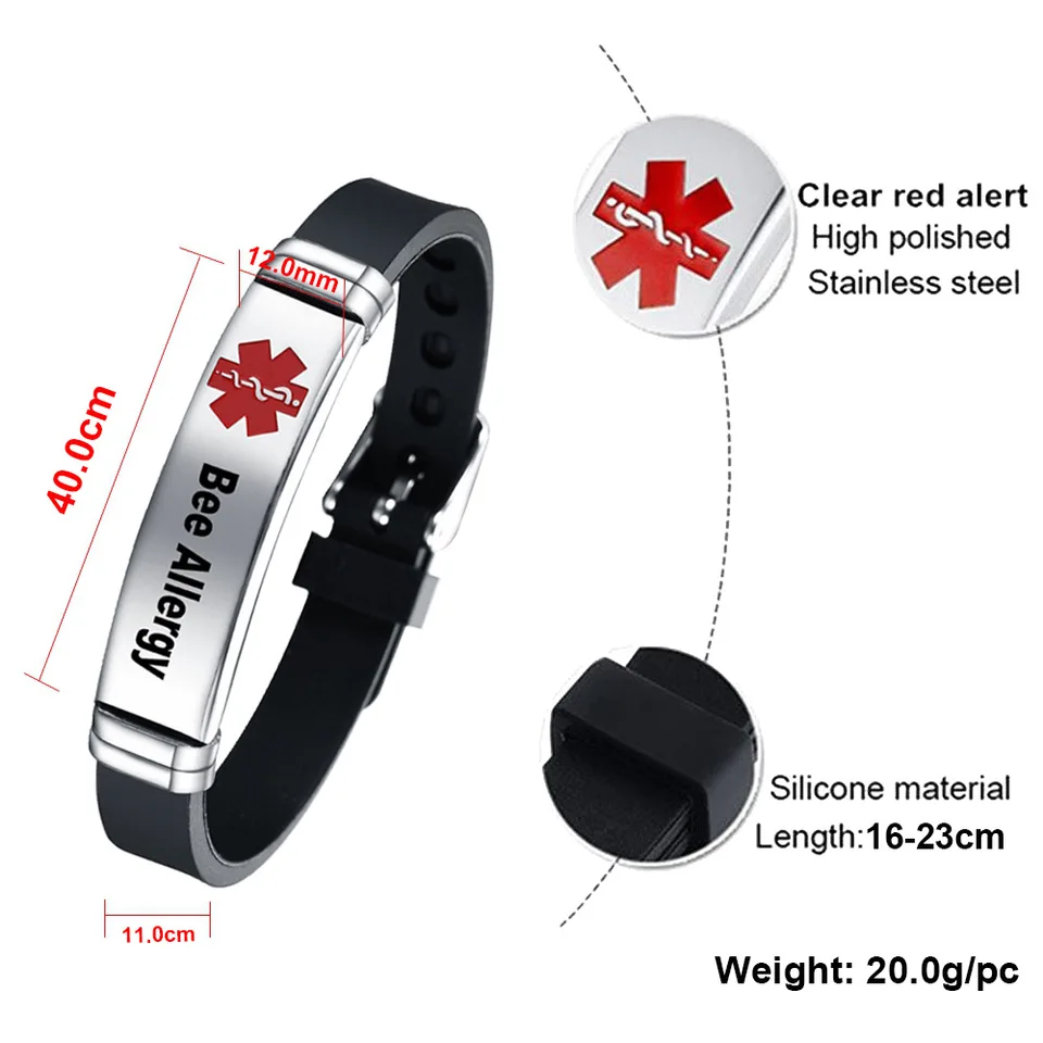MOWOM Medical Braccialetto di allerta Identificazione con Incisione Personalizzata ID allergia Vita Medic Nome per Uomo Donna Catena a Maglie in Acciaio Inossidabile (Stile 03, 178 Millimetro