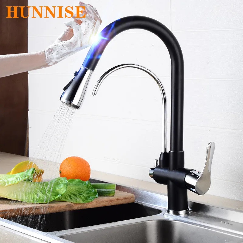 Smart Touch Kitchen Faucets Black Chrome Pull Out Kitchen Mixer Tap Hot Cold Filter Kitchen Faucet Sensor Touch Kitchen Taps