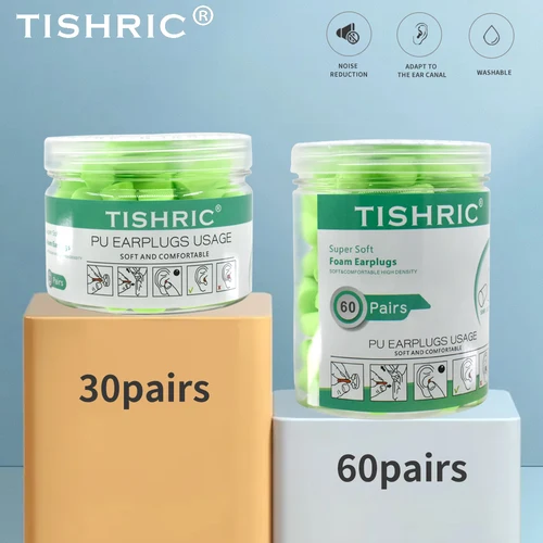 TISHRIC 부드러운 스폰지 귀마개, 소음 감소, 수면 귀마개, 여행용 소음 감소, 35.5db 방음 3