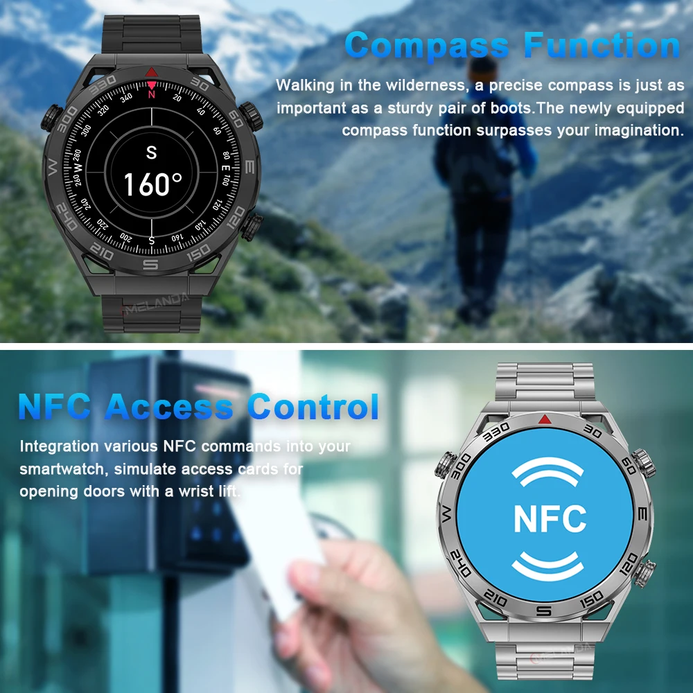 Comprar MELANDA nuevo 1,5 pulgadas Bluetooth llamada reloj inteligente  hombres 100 + seguidor de actividad/deporte ECG brújula NFC Smartwatch  454*454 pantalla grande