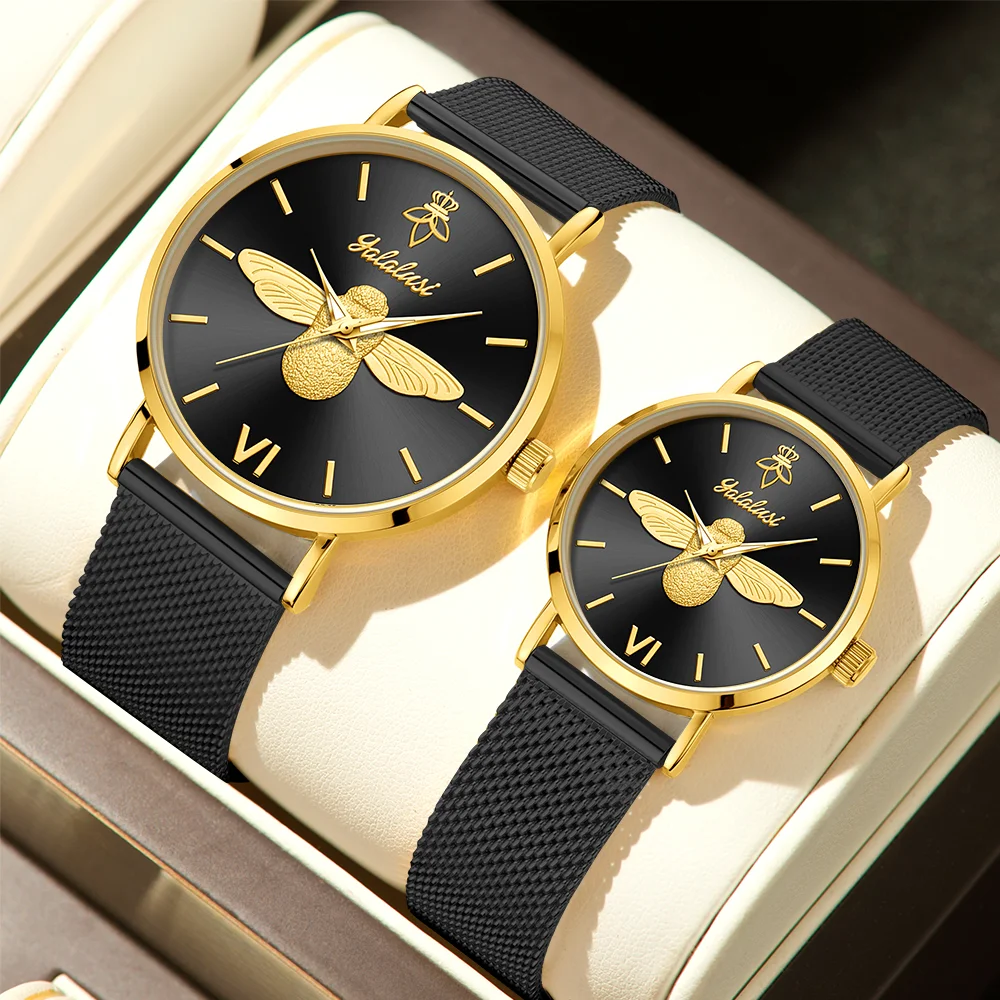 YaLaLuSi Minimalist Quartz Couple’s Watches with 3D Bee Relief Design for Men and Women Relojes De Mujeres