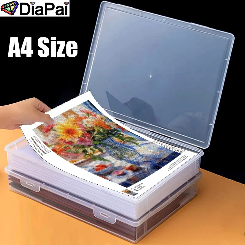 A4 Diamond Painting Storage Box with Lid Transparent Plastic Desk Organizer for Craft Tools & Supplies Dustproof