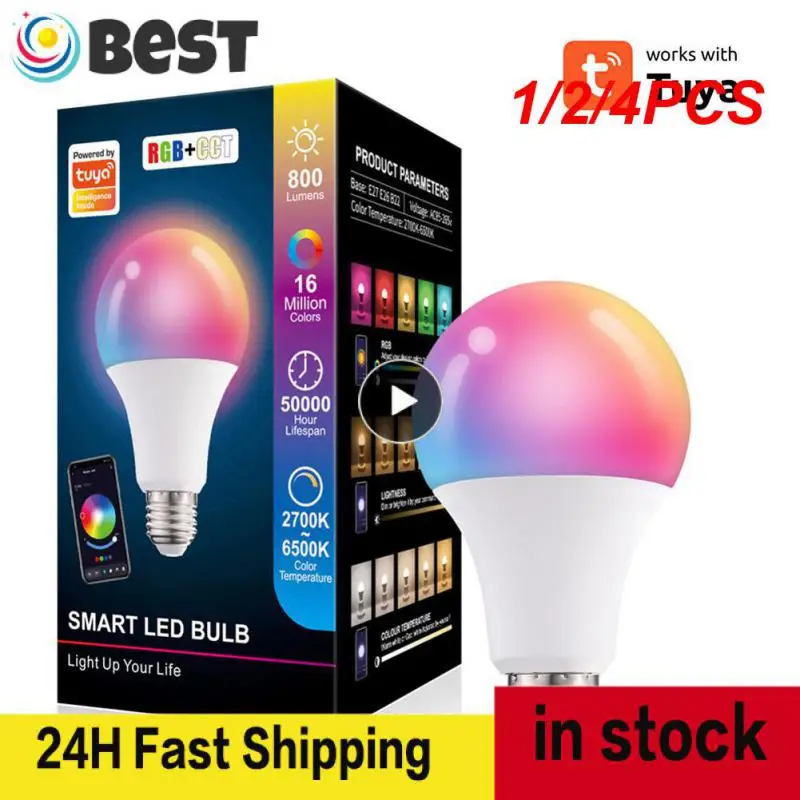 

1/2/4PCS Tuya Smart Led Bulb Light 10W Bluetooth Lamp E27/B22 RGBW Led Lamp Color Changing Lampada RGB+CCT Decor Home AC85-265V