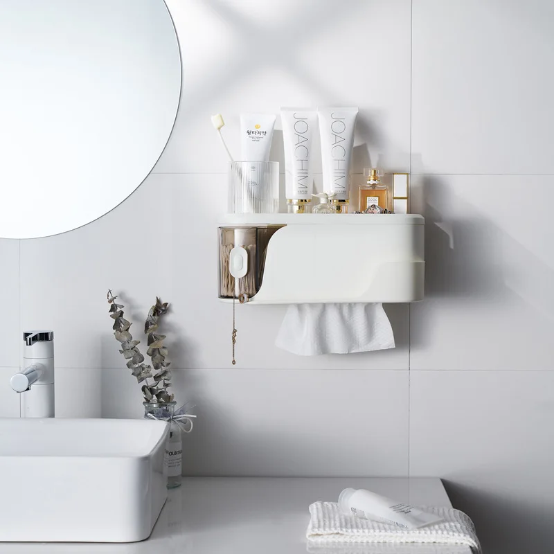 

Face Towel Storage Box Waterproof Toiletries Bathroom Organizer Solid Color Punch-free Bathroom Rack Bathroom Accessories