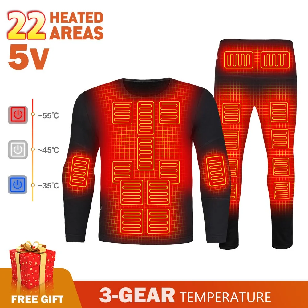 

Men Winter Thermal Heated Jacket Vest Heated Underwear Women's Ski Suit USB Electric Heating Clothing Thermal Long Johns Camping