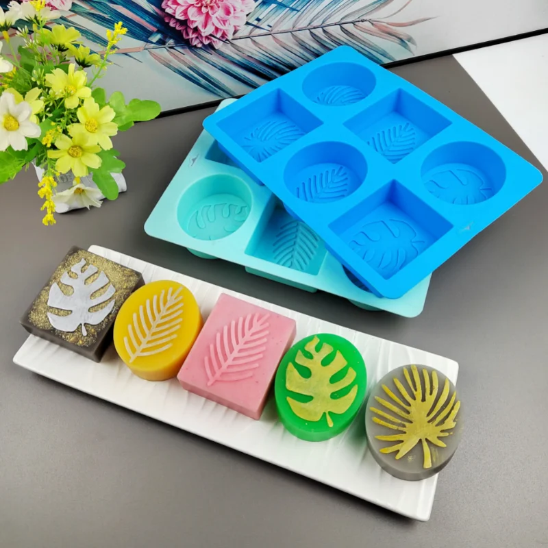 6 Cavities Leaf Soap Silicone Soap Mold Plant Candle Resin Plaster Mould Square Chocolate Cake Ice Making Set Home Decor Gifts silicone mold,soap molds