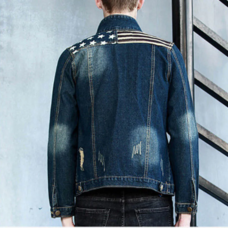 HOT2017 Indoor Distressed Hole Ripped Denim Jacket Men Vintage Slim Fit Student Teenagers Coat Retro Cheap Motorcycle Outerwear
