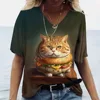 Fashion Women's T-shirt Cat Printed Short Sleeve Female Harajuku Tees Ladies T Shirt Oversized V-neck Tops Animal Women Clothing 4