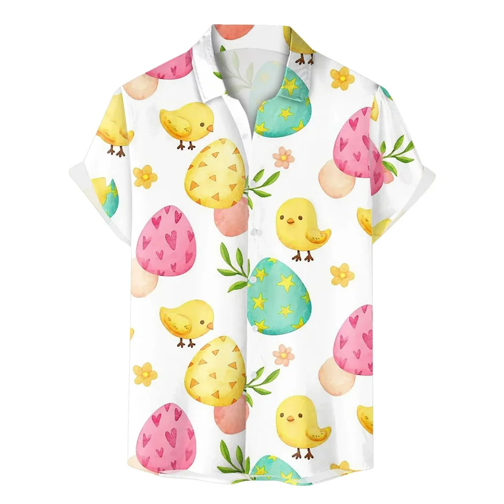 thumbnail image 1 of Camisas hawaianas con dibujos de conejos en 3D de color rosa para hombre y mujer, divertidas camisas de playa con estampado de día de Pascua, ropa para mujer y niño, camisa con botones de huevo de col, 1 of 5