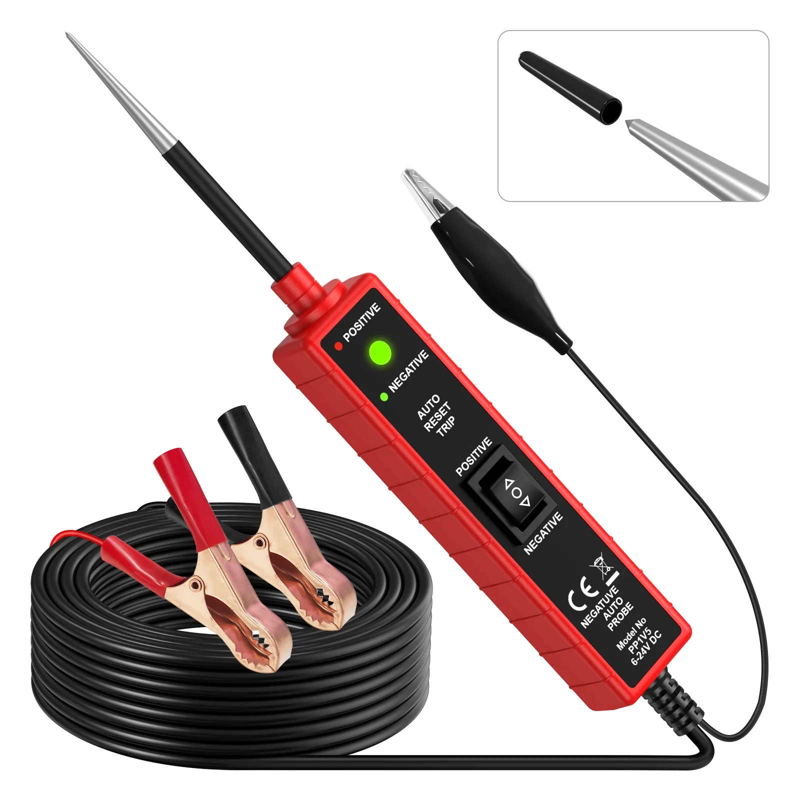 Automotive Electrical System Tester DC 6-24V with LED Test Light PP1V5 Polarity Identification Continuity Short Circuit Tester