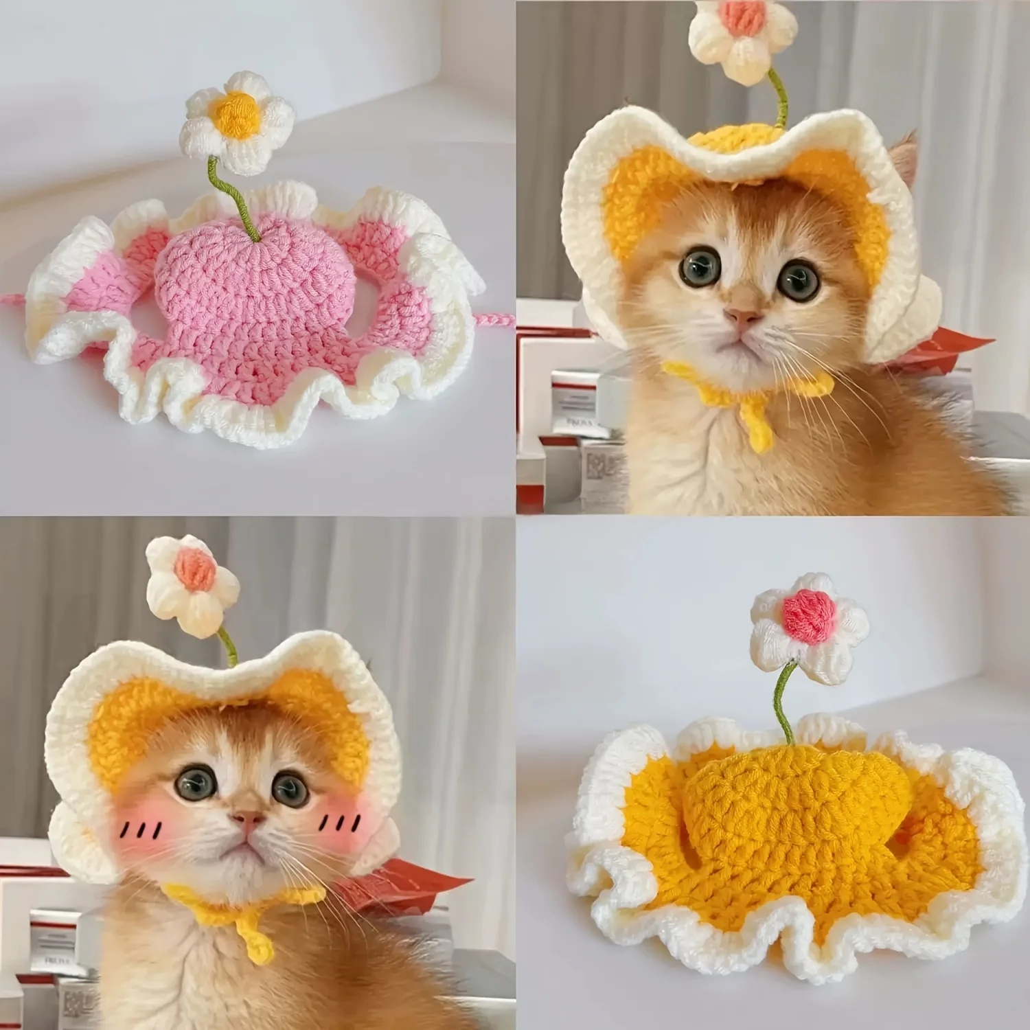 Floral Crochet Pet Hat - Adorable Knitted Costume Headwear