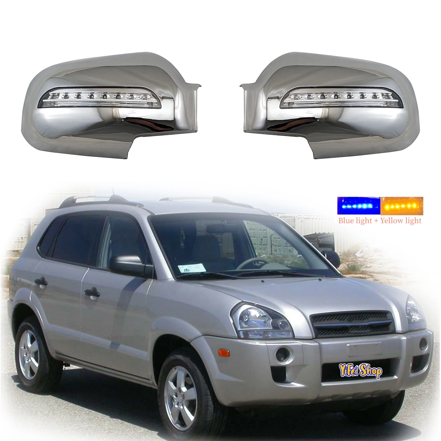 

2pcs Car ABS Chrome Rearview Accessories Plated Trim 2005 2006 2008 2009 2010 2012 For Hyundai Tucson Door Mirror Cover With LED