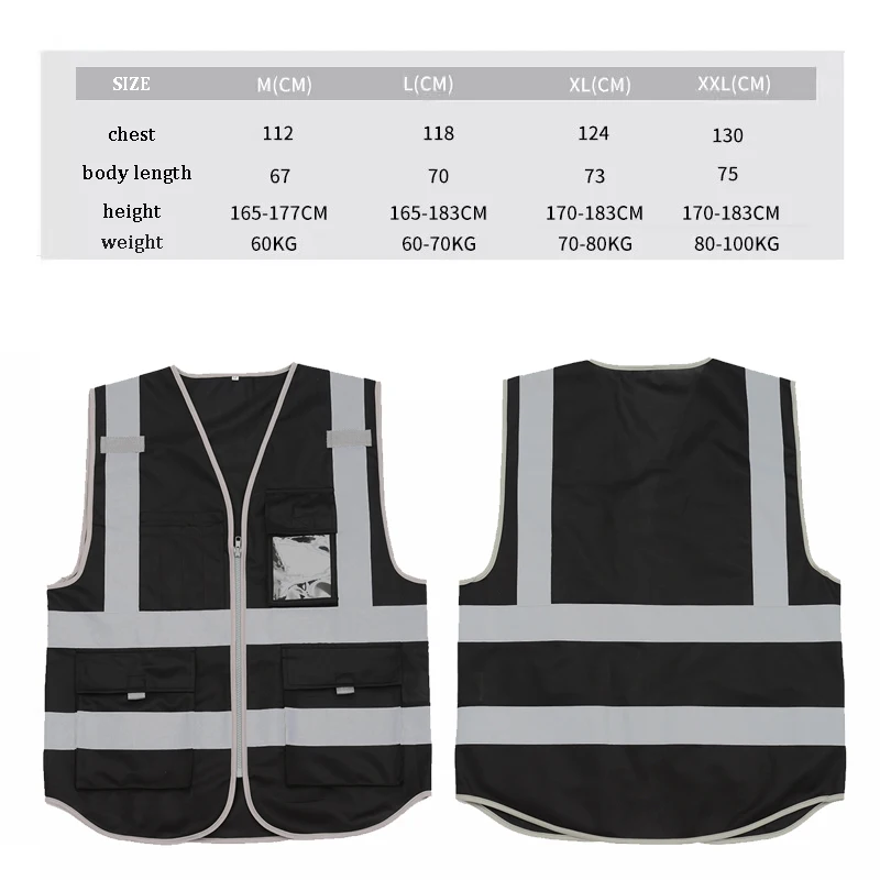 Workshop Vest Safety Night Reflective Vest Hi Vis Workwear Jacket Black Women Men Waistcoat Working Cloth