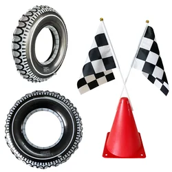 Hot Wheels Birthday Party Supplies Tableware Inflatable Balloon Racing Car Theme Checkered Flag Traffic Cone Cake Topper Decor