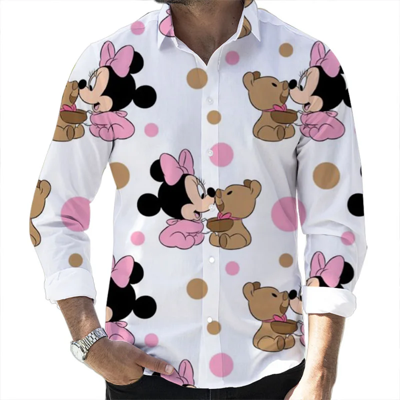 

2023 New Fashion Long Sleeve Shirts 3D Cool Print Clothing Beach Birthday Party Casual Tops Men's Shirts Disney Mickey Shirts