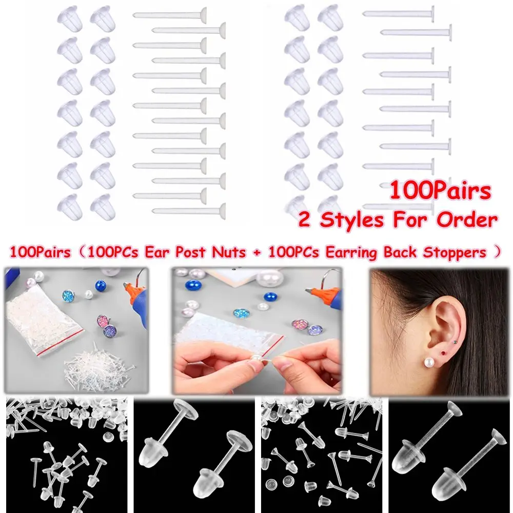 Plastic Earring Posts and Backs Clear Earring Pins Ear Safety Backs