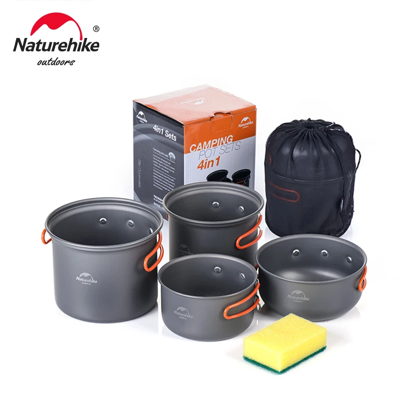 Naturehike Outdoor Tableware Camping Hiking Cookware Set 4 in 1 Picnic For 2 3 Person NH15T203 G