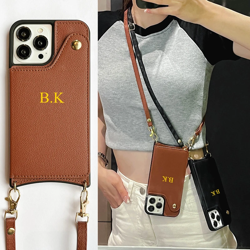 Luxury Personalise Letters Leather Flip Mirror Card Holder Crossbody