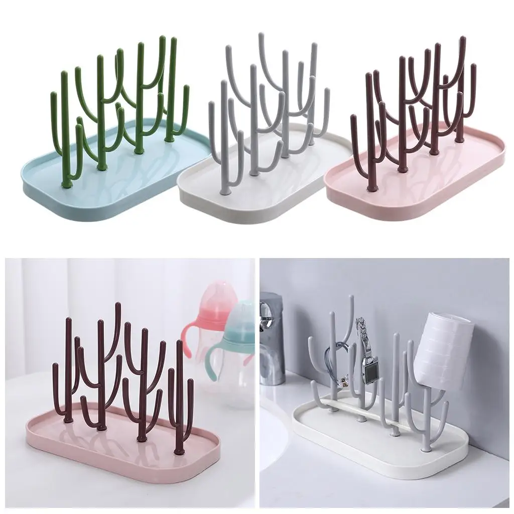 Infant Drying Rack Holder with Tray Cactus Nipple Feeding Home Plastic