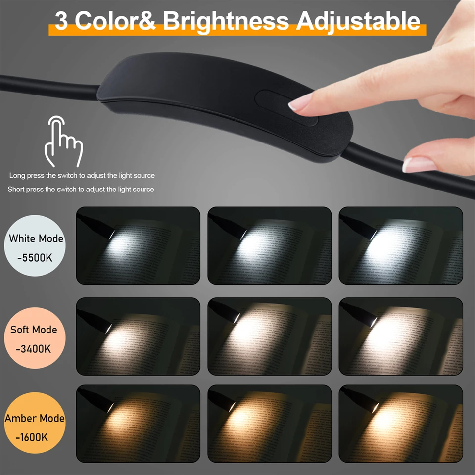LED Neck Reading Light, Book Light In Bed, Dimming 3 Colors With Bendable Arms, Suitable For Repairing, Night Running, Reading, Walking, Knitting(1pc - View #6