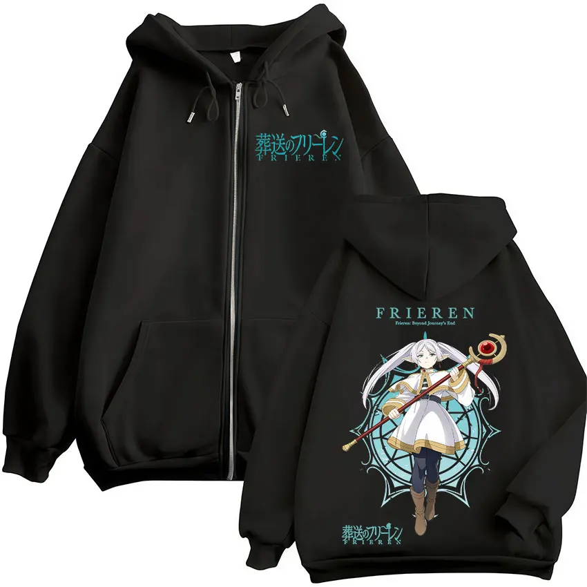 Anime Frieren: Beyond Journey's End Kapuzenpullover mit Reißverschluss für Herren und Damen, modische Fleece-Kapuzenpullover mit Reißverschluss, übergroße Kapuzenpullover, Jacken