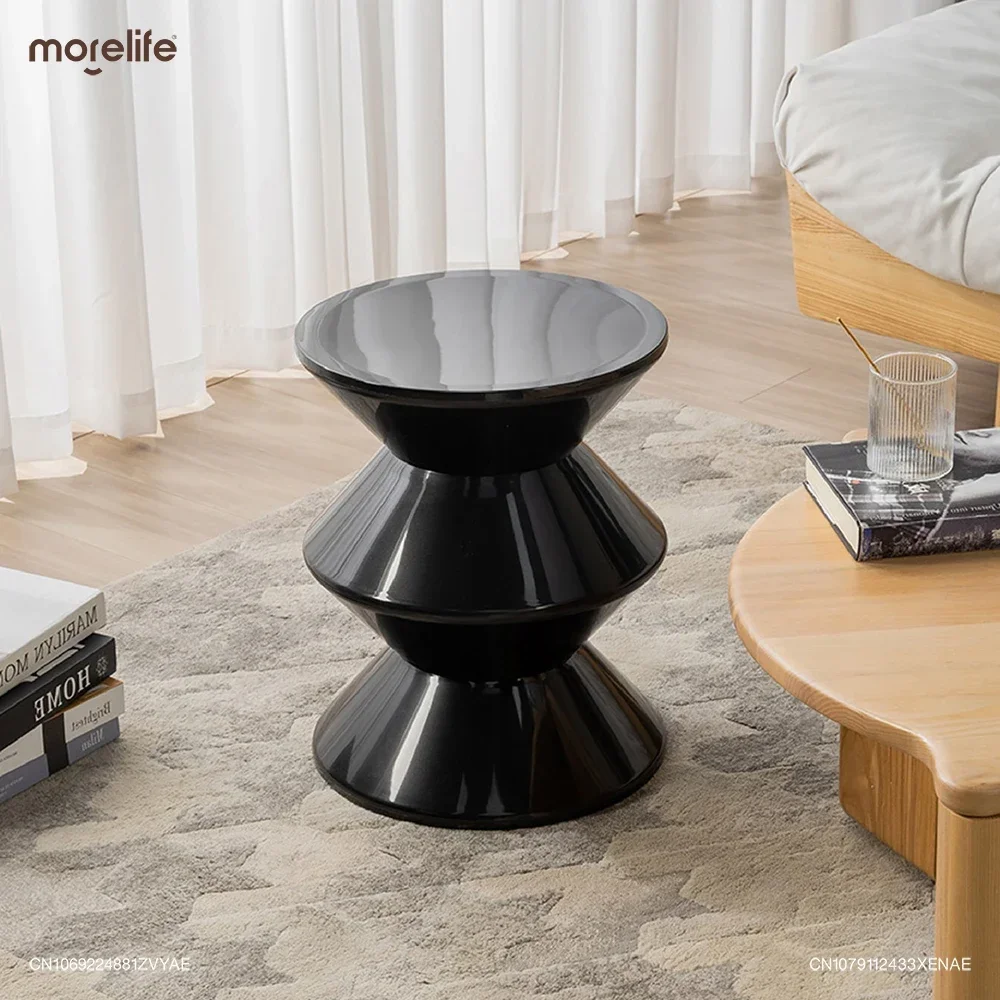 

Plastic Black Shoe Changing Stools Footstool Ottomans Living Room Sofa Side Table Simple Creative Round Low Stool Home Furniture