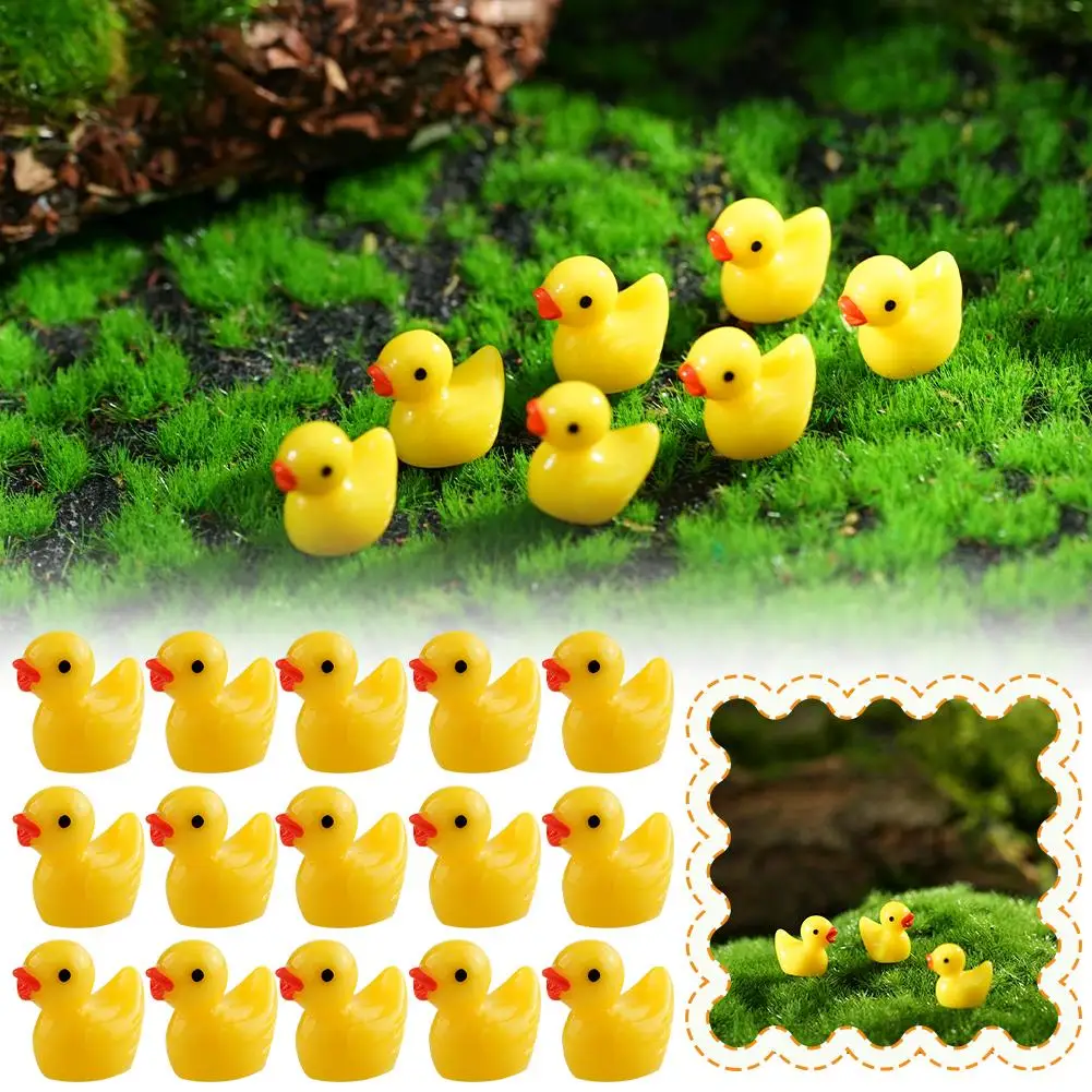 

100pcs Resin Mini Duck Miniature Figurines Ornaments Decor Yellow Animal Garden Crafts Tiny Duck Landscape Plants Fairy Mic X7t8