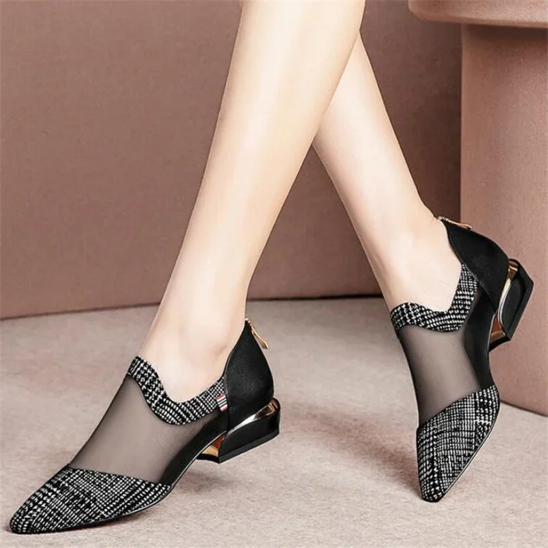 

Summer Women High Heel Shoes Mesh Breathable Pumps Zip Pointed Toe Heels Fashion Female Dress Sandals Shoes Footwear