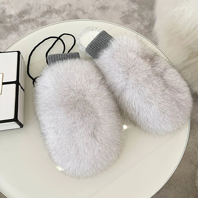 Winter Warm Genuine Fox Fur Covered Gloves Women Fashion Real Fox Fur Glove Outdoor Russia Thick Glove Women Warm