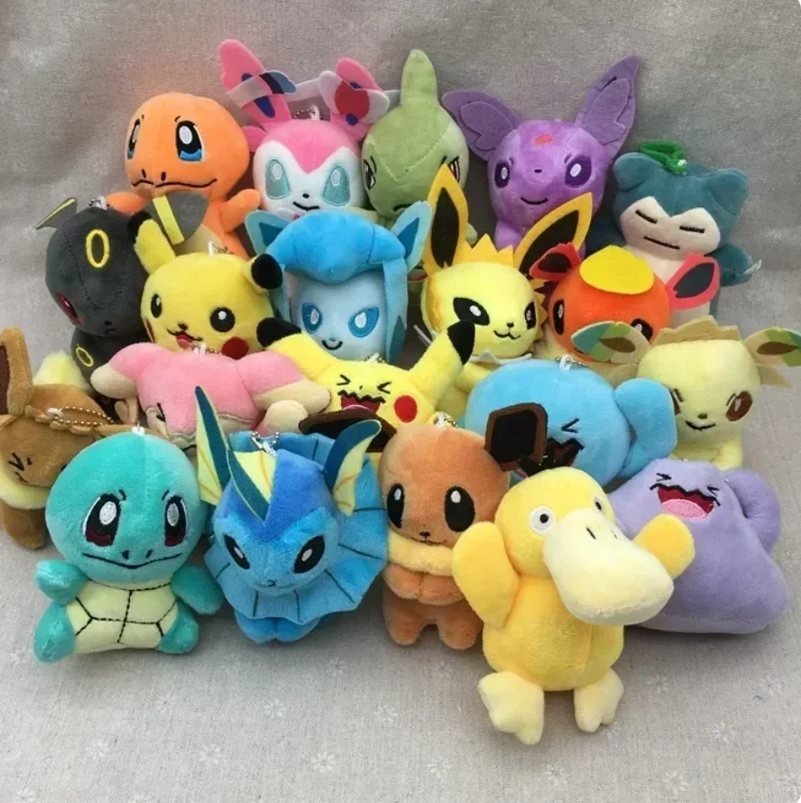 21pcs-set-pokemon-snorlax-charmander-eevee-plush-doll-pendant-stuffed-bulbasaur-squirtle-pendant-plush-keychain