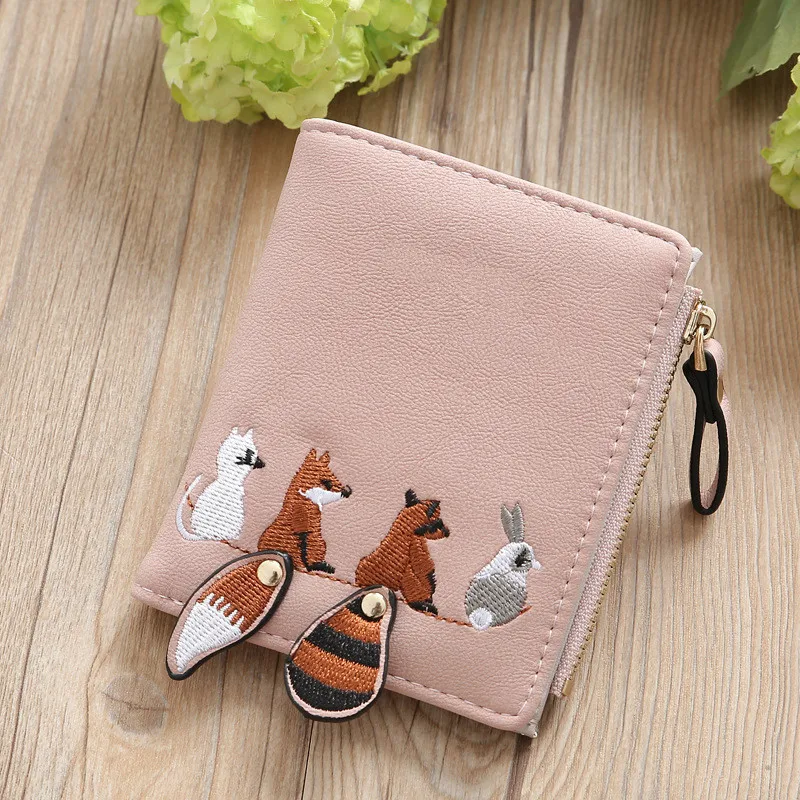 High Quality Women's Wallet Lovely Cartoon Animals Short Leather Female Small Coin Purse Hasp Zipper Purse Card Holder for Girls