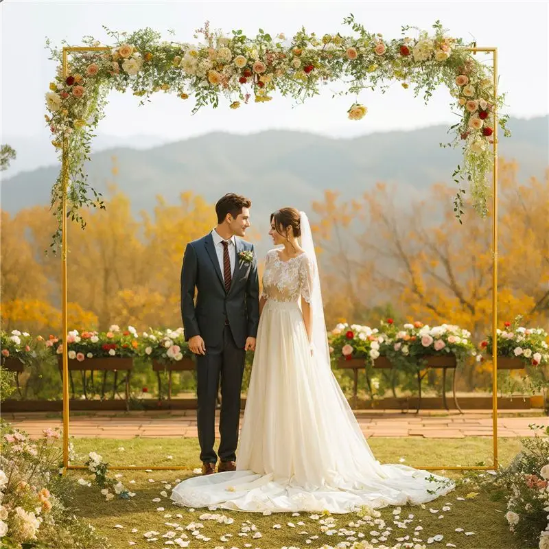 Gold Wedding Arches Square Backdrop Stand Metal Balloon Arch Stand for Ceremony Birthday Party Bridal Shower Decoration