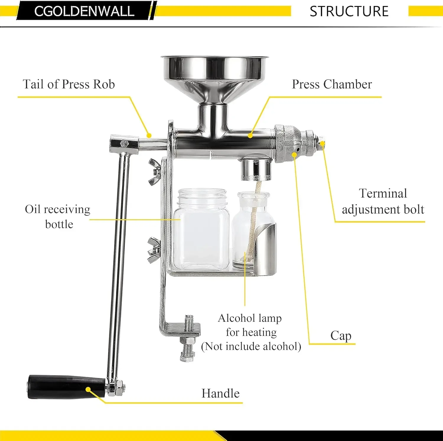 Manual Oil Press Machine Household Seed Oil Press Extractor Peanut Nuts Oil Expeller for Physical Press and Continuous Expelling 5
