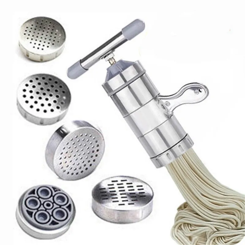 Household Stainless Steel Manual Pasta Machine Hand Pressure Noodle Machine Noodle Maker With 5 Different Molds Makers
