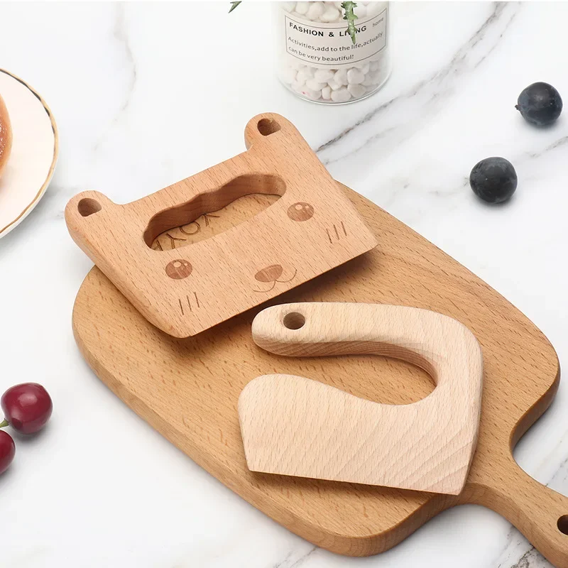 Wooden Cutter Kids Cute Shape Knife Kitchen Tools Fruit Vegetable Cutter For Children Safe Kitchen Cutting Toy DIY Tools