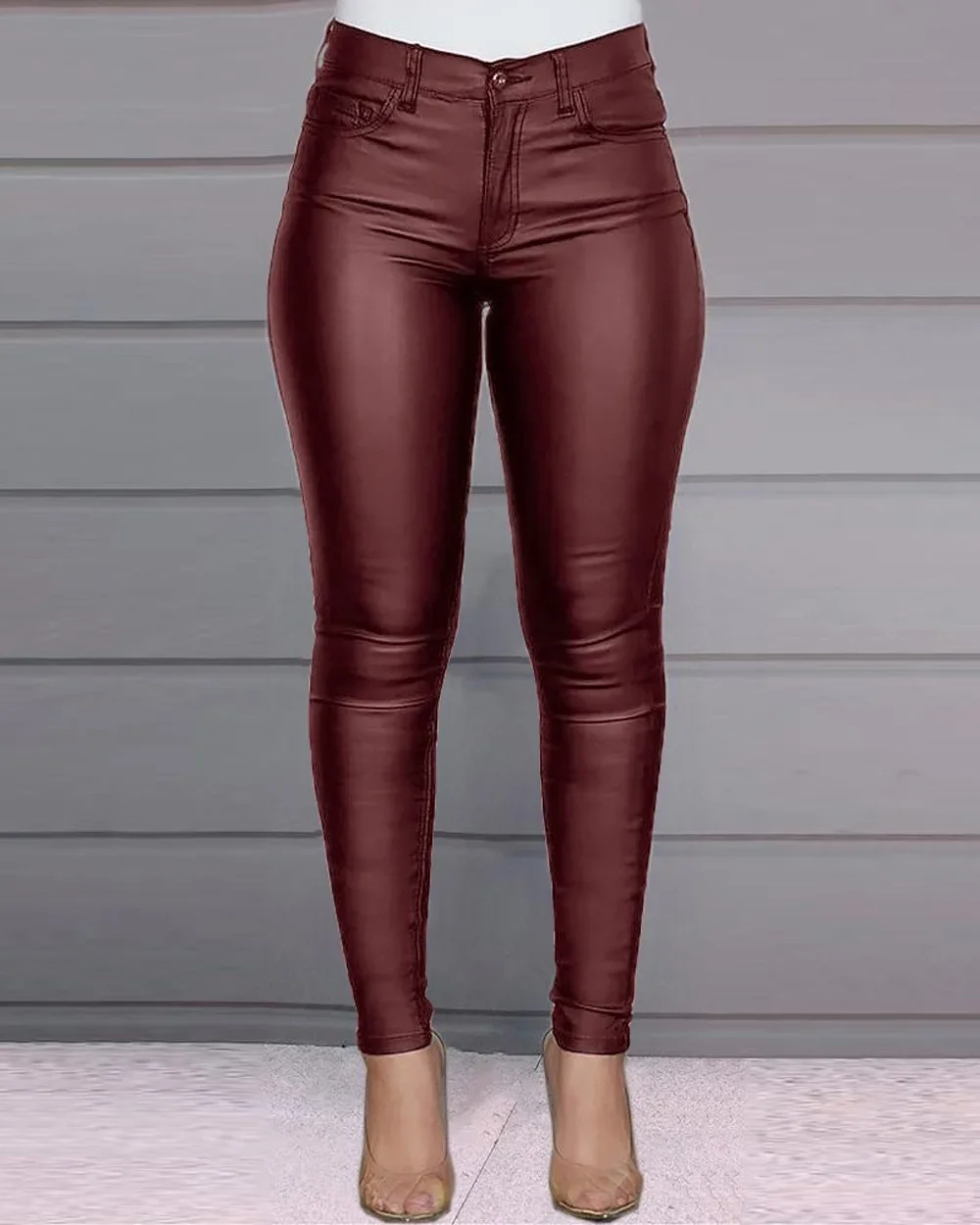 2024 Spliced Women's New jeans Fashion Solid Color PU Leather Pants Sexy Feet Pants Casual Pants women  YBF2-3