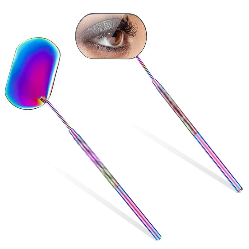1pcs Multifunction Checking Eyelash Extension Mirror Stainless Steel Long Handle Magnifying Lash Mirror Beauty Makeup Supplies