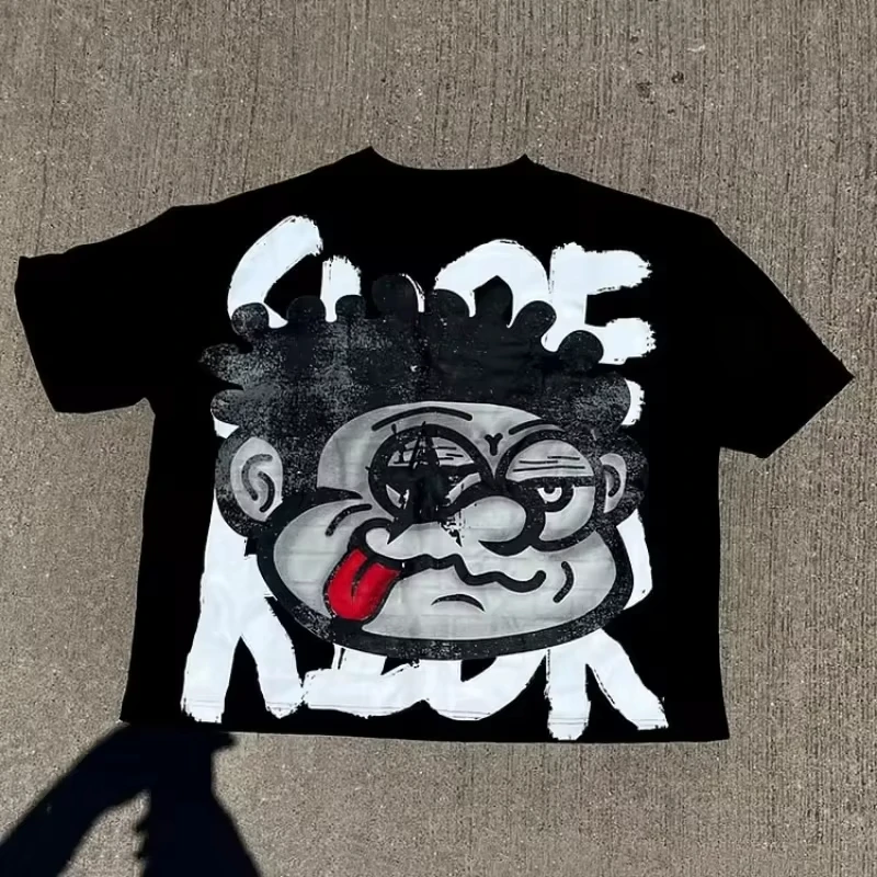 Vintage Big Face Graphic Print Cotton T-Shirt Men Y2K Summer Short Sleeves Vintage Oversize Tshirt Streetwear Women Tops 4