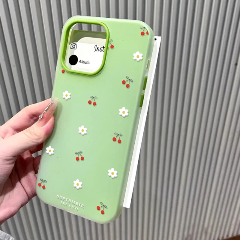 Flower Cherry Pattern Soft Matte Candy Color Phone Case